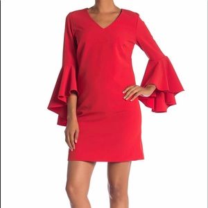 🎁  BEAUTIFUL💫NWT Ce Ce Red Dress Bell sleeve Rtl: $129